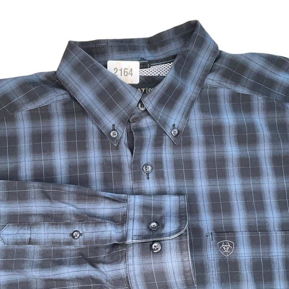 NWOT Ariat Pro Series Mens Size L Blue Plaid One Pocket Button Up Western‎ Shirt
